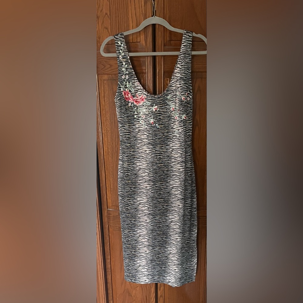 Cache Silver Black Slate Blue Animal Print, with embroidery and beading Dress